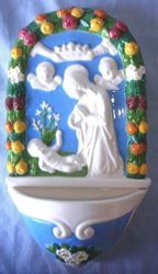 Picture of Nativity Holy Water Stoup cm 26 (10,2 in) Bas relief Glazed Ceramic Della Robbia