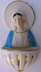 Picture of Miraculous Virgin Mary Holy Water Stoup cm 15 (5,9 in) Glazed Ceramic Gold finish