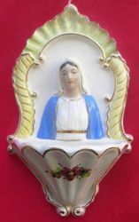 Picture of Miraculous Virgin Mary Holy Water Stoup cm 26 (10,2 in) Glazed Ceramic Gold finish 