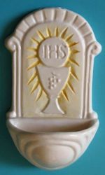 Picture of First Communion Holy Water Stoup cm 12x7 (4,7x2,8 in) Hand-painted Glazed Ceramic