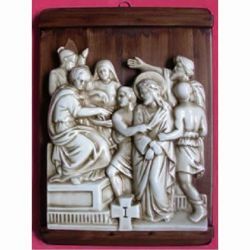 Picture of Via Crucis 14 or 15 Stations cm 36x27 (14,2x10,6 in) Bas relief Panels in Deruta Glazed Ceramic on Wood Table