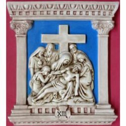 Immagine di Via Crucis 14 o 15 Stazioni cm 44x40 (17,3x15,7 in) Tavole Bassorilievo Ceramica Robbiana Azzurro