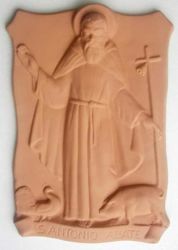 Immagine di Sant’ Antonio Abate Quadro da Muro cm 37x25 (14,6x9,8 in) Bassorilievo Terracotta