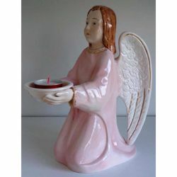Picture of Votive Candle Lamp cm 30 (11,8 in) Guardian Angel Ceramic Lantern Pink