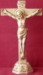 Picture of Altar Crucifix with Pedestal Ivory Color cm 35 (13,8 in) in Ceramic of Deruta (Italy)