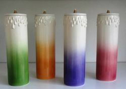 Picture of Set of 4 Liquid Wax Liturgical Colors Altar Lanterns cm 8x25 (3,1x9,8 in) Candle Ceramic Oil Lamps