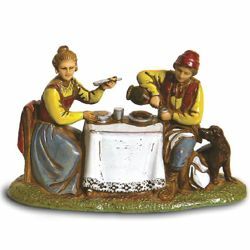 Immagine di Gruppo Uomo e Donna al Tavolo cm 6 (2,4 inch) Presepe Landi Moranduzzo in PVC stile Napoletano