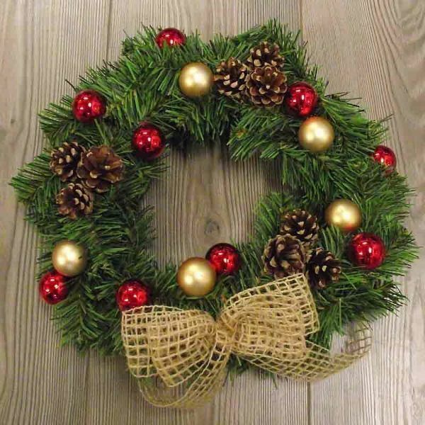 Christmas Wreath diam. cm 30 (11,8 inch) green plastic PVC with natural ...