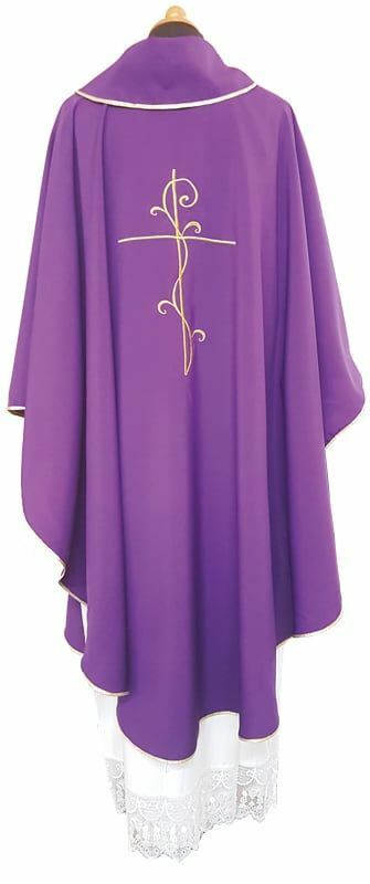 Liturgical Chasuble embroidered Cross fine Polyester Ivory Violet Red ...