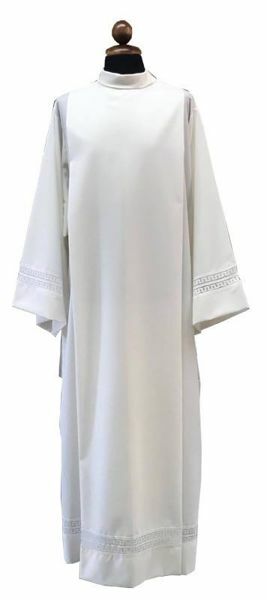 Immagine di Camice Sacerdotale avorio con tramezzo in misto Lana Tunica liturgica