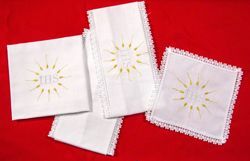 Picture of Sacramental Altar Linens Set IHS Pure Cotton White Mass Cloths