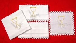 Immagine di Servizio Messa ricamato Calice puro Cotone Set Completo Biancheria Altare