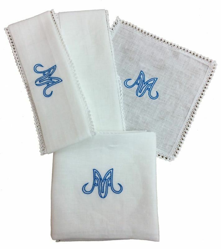 Marian Sacramental Altar Linens Set embroidery Pure Linen White Mass