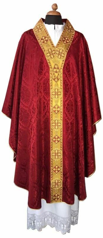 Liturgical Chasuble Damask fabric Pure Acetate Ivory Violet Red Green ...