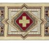 Picture of Galloon Tapestry H. cm 10 (3,9 inch) Pure Polyester Fabric Straw Yellow Red Violet Green Flag Trim Orphrey Banding for liturgical Vestments 