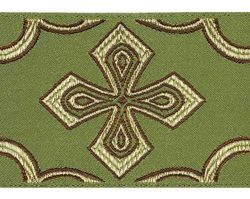 Picture of Galloon Golden Thread Cross H. cm 9 (3,5 inch) Polyester and Acetate Fabric Red Celestial Olive Green Yellow Gold Violet White Yellow Trim Orphrey Banding for liturgical Vestments 