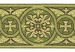 Picture of Galloon Golden Thread Gerbera H. cm 9 (3,5 inch) Polyester and Acetate Fabric Red Celestial Olive Green Violet Yellow Trim Orphrey Banding for liturgical Vestments 