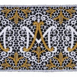 Lace Floral Cross H. cm 25 (9,8 inch) Viscose and Polyester White Lacework  Edging for liturgical Vestments