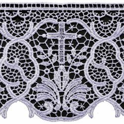Lace Floral Cross H. cm 25 (9,8 inch) Viscose and Polyester White Lacework  Edging for liturgical Vestments