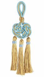 Picture of Celtic Knot Tassel gold 3 small Cord Tassels cm 16 (6,3 inch) Metallic thread and Viscose Red Celestial Violet Green Flag White for Cope Pluviale and liturgical Vestments