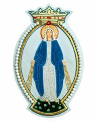 Immagine di Emblema ricamato decorazione Madonna H. cm 21 (8,3 inch) in Poliestere per Velo Omerale e Paramenti liturgici