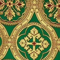 Immagine di Broccato Croce floreale H. cm 160 (63 inch) Poliestere Acetato Verde Bianco Blu Avorio Tessuto per Paramenti liturgici