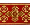 Picture of Galloon Golden Thread Cross H. cm 9 (3,5 inch) Polyester and Acetate Fabric Red Celestial Olive Green Violet Trim Orphrey Banding for liturgical Vestments 