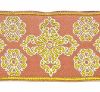 Picture of Galloon Golden Thread Cross H. cm 9 (3,5 inch) Polyester and Acetate Fabric Yellow White Yellow Red Crimson White Gold White Pink Antique Gold Trim Orphrey Banding for liturgical Vestments 