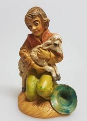 Picture of Shepherd sitting with sheep cm 8 (3,1 inch) Pellegrini Nativity Scene small size Statue Wood Stained plastic PVC traditional Arabic indoor outdoor use 