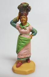 Immagine di Donna con Frutta cm 8 (3,1 inch) Presepe Pellegrini Tinto Legno Statua in plastica PVC Arabo tradizionale piccolo per interno esterno 
