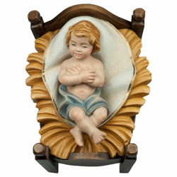 Picture of Baby Jesus in Cradle 2 Pieces cm 8 (3,1 inch) Hand Painted Shepherd Nativity Scene classic Val Gardena wooden Statue peasant style