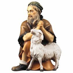 Picture of Kneeling Herder with Sheep cm 8 (3,1 inch) Hand Painted Shepherd Nativity Scene classic Val Gardena wooden Statue peasant style