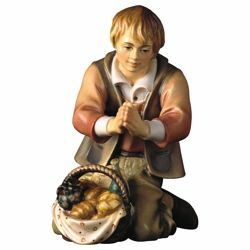 Picture of Kneeling Herder with Bread cm 10 (3,9 inch) Hand Painted Shepherd Nativity Scene classic Val Gardena wooden Statue peasant style