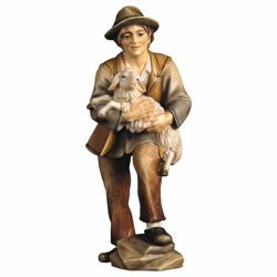 Immagine di Pastore con agnello cm 10 (3,9 inch) Presepe Pastore Dipinto a Mano Statua artigianale in legno Val Gardena stile contadino classico 