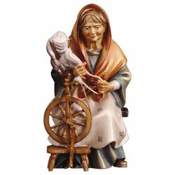 Imagen de Vieja Campesina con Rueca cm 10 (3,9 inch) Belén Pastor Pintado a Mano Estatua artesanal de madera Val Gardena estilo campesino clásico