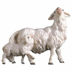 Picture of Sheep with Lamb cm 10 (3,9 inch) Hand Painted Shepherd Nativity Scene classic Val Gardena wooden Statue peasant style