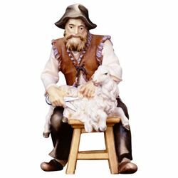Picture of Sitting Shepherd cm 16 (6,3 inch) Hand Painted Shepherd Nativity Scene classic Val Gardena wooden Statue peasant style