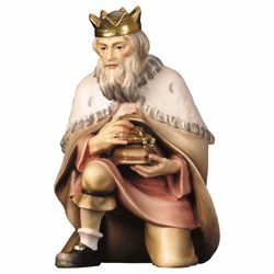 Picture of Melchior Saracen Wise King kneeling cm 50 (19,7 inch) Hand Painted Shepherd Nativity Scene classic Val Gardena wooden Statue peasant style