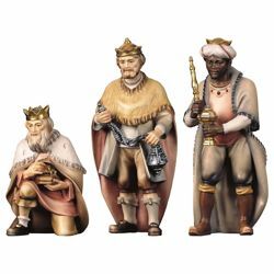Immagine di Gruppo Tre Re Magi 3 Pezzi cm 50 (19,7 inch) Presepe Pastore Dipinto a Mano Statua artigianale in legno Val Gardena stile contadino classico 