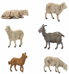 Picture of 4 Sheep Goat and Dog Set cm 13 (5,1 inch) Landi Moranduzzo Nativity Scene plastic PVC Statues Arabic style