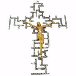 Imagen de Cruz de pared cm 24x34 (9,4x13,4 inch) estilo moderno con Rejillas de latón Crucifijo de muro para Iglesia
