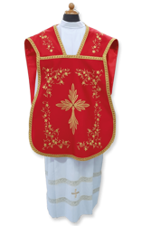 Immagine di Pianeta liturgica Damascata in raso Cotone Bianco Avorio Viola Rosso Verde