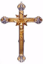 Imagen de Crucifijo de muro cm 50x35 (19,7x13,8 inch) Crucifijo Cuatro Evangelistas de bronce Oro Plata Bicolor Cruz de pared para Iglesia