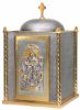 Imagen de Sagrario de mesa cm 83x51x51 (32,7x20,1x20,1 inch) Crucifixión Trinidad Agnus Dei latón Puerta bicolor y Iluminación Plata Tabernáculo de Altar