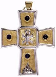 Immagine di Croce pettorale episcopale cm 9x7 (3,5x2,8 inch) Simbolo Chrismon Lapislazzuli in ottone Bicolor Croce vescovile