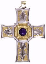 Immagine di Croce pettorale episcopale cm 9x7 (3,5x2,8 inch) con decorazione Lapislazzuli in ottone Bicolor Croce vescovile