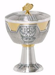 Picture of Liturgical Ciborium H. cm 18 (7,1 inch) Loaves Fishes in chiseled brass Gold Silver 