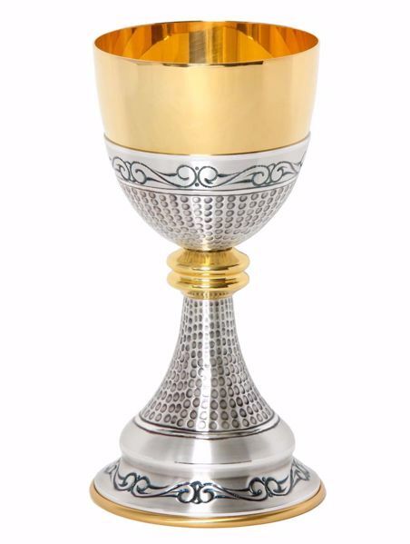 Picture of Liturgical Chalice H. cm 21 (8,3 inch) with Knot in chiseled brass Gold Silver for Holy Mass Altar Wine