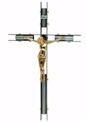 Imagen de Crucifijo de muro cm 65x40 (25,6x15,7 inch) estilo moderno con brazos tubulares de latón Oro Plata Cruz de pared Iglesia