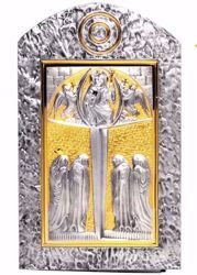 Immagine di Tabernacolo da incasso a muro cm 50x30 (19,7x11,8 inch) Cristo Pantocratore in ottone Porta bicolore Oro Argento Ciborio da parete